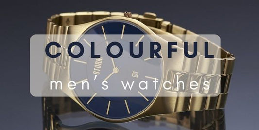 Colourful Watches with blue and gold watch