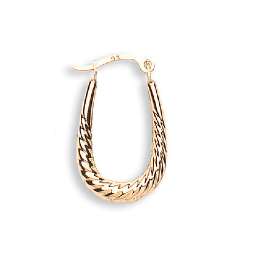 Gold ribbed Oval Creole Earrings Carathea 