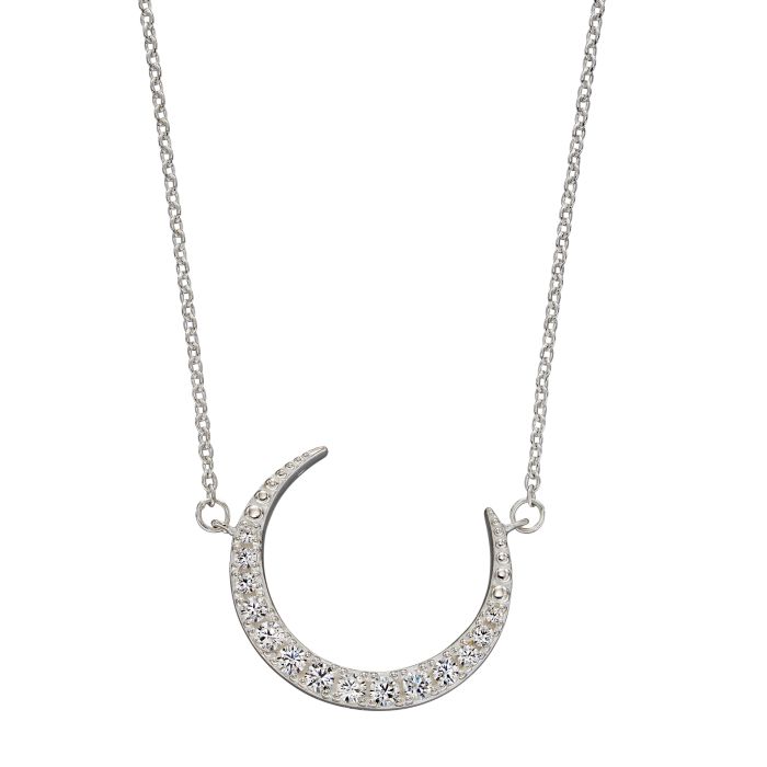 Silver crescent moon necklace with CZ - Carathea