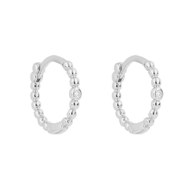 Silver beaded hoop earrings with CZ - Carathea