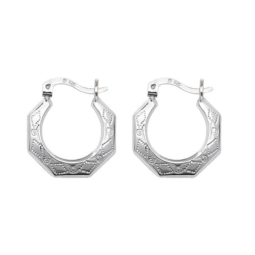 Medium Silver Creole Earrings with Diamond Patterns