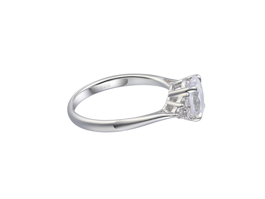 Silver Ring with Oval CZ and CZ Shoulders | Carathea