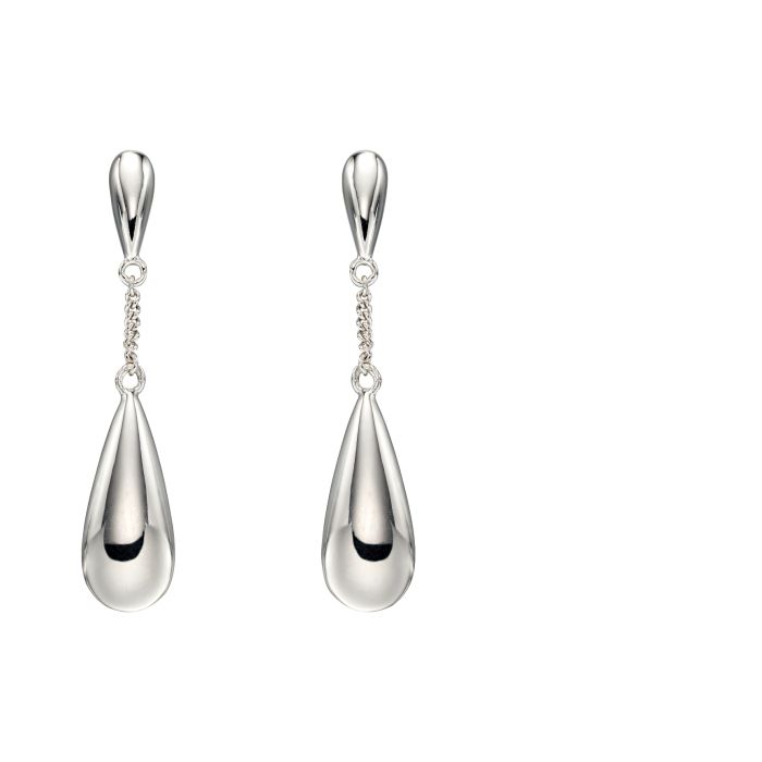 Silver drop earrings with double chain drop - Carathea
