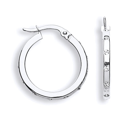 White gold hoop earrings with intermittent CZ's - Carathea