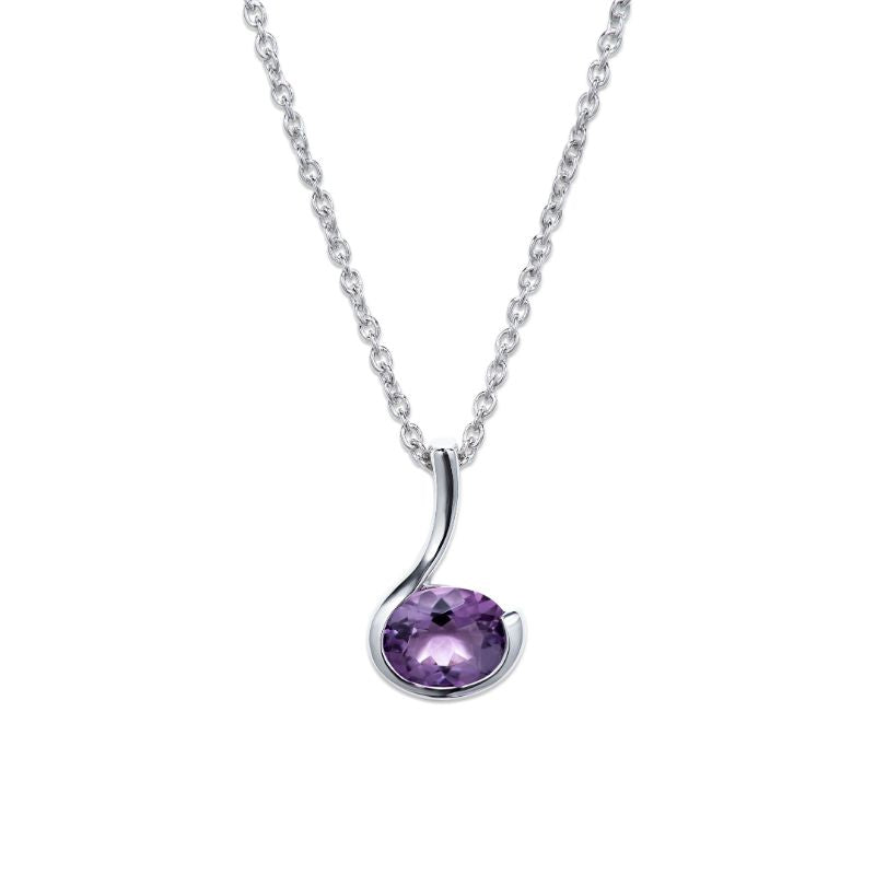 Silver swirl pendant with faceted amethyst - Carathea