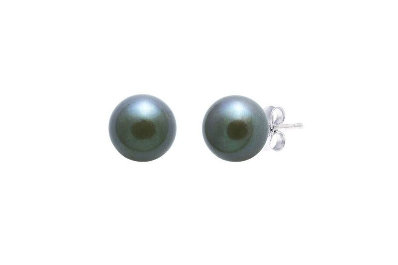 silver and black pearl button stud earrings - Carathea