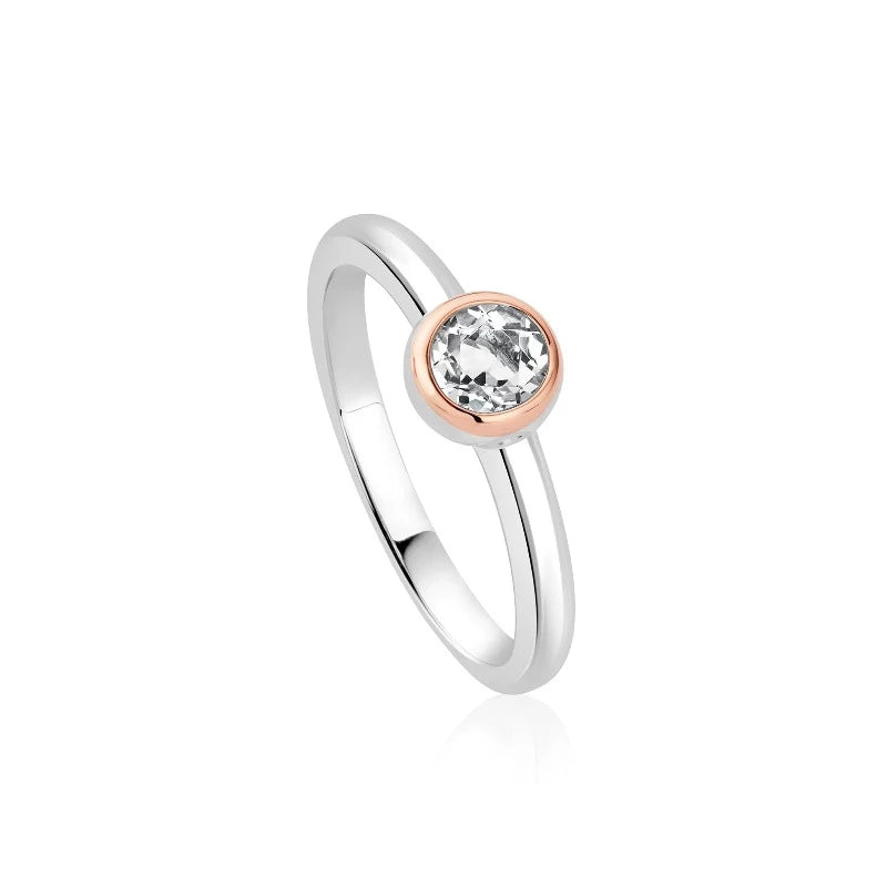 Silver solitaire white topaz ring bezel setting - Carathea jewellers