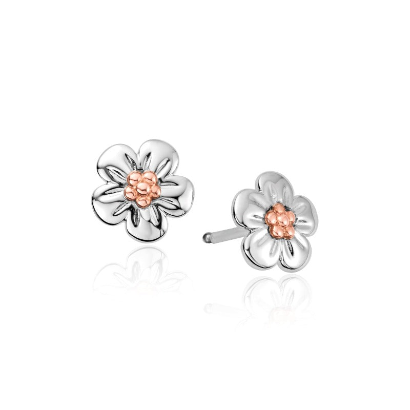 Silver and Welsh gold forget me not stud earrings - Carathea