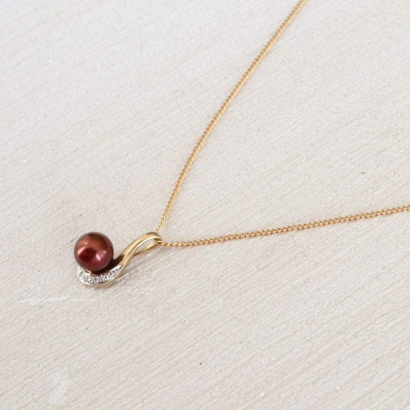 chocolate brown pearl and diamond pendant - Carathea