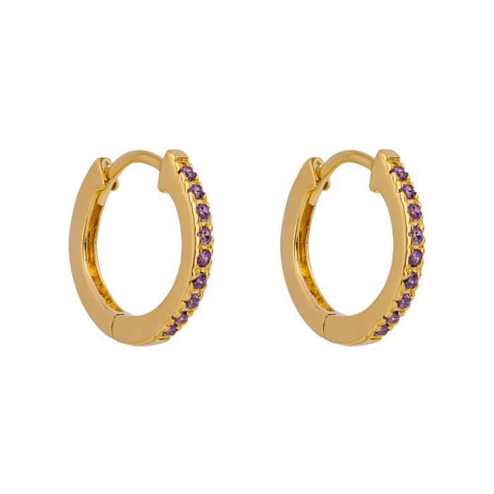 gold plated silver amethyst crystal thin hoops - Carathea.