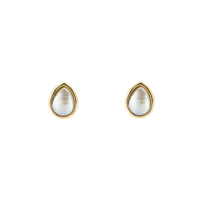 gold plated silver teardrop pearl june birthstone stud earrings | Carathea