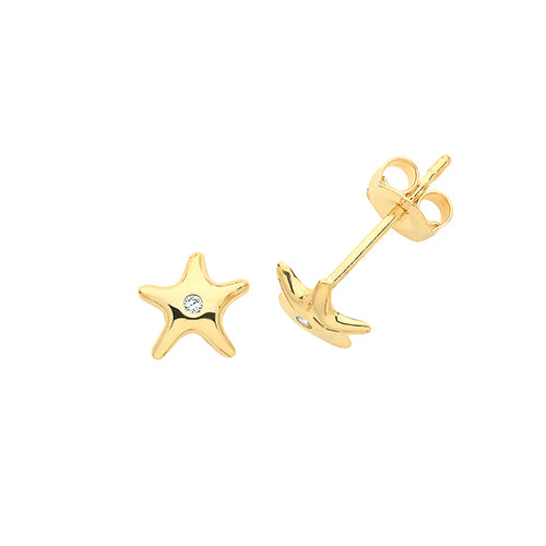 gold starfish stud earrings with CZ - Carathea