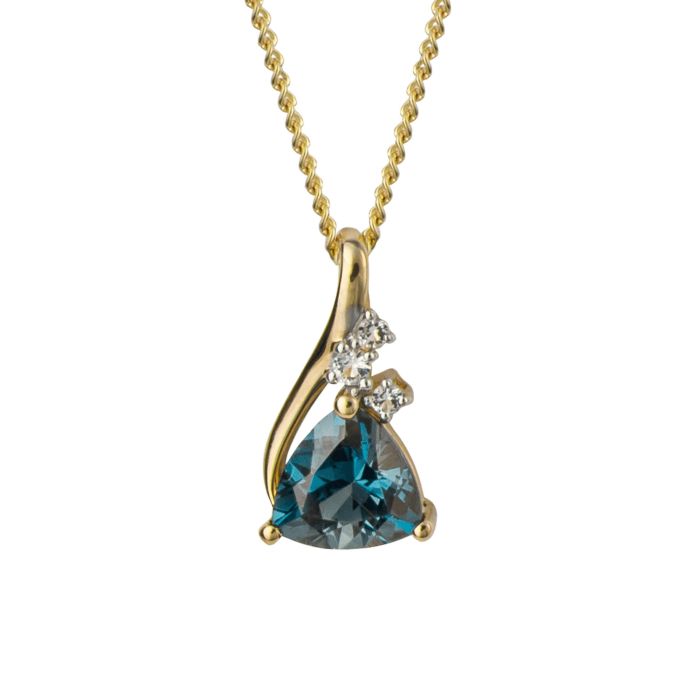 gold pendant with trillion cut london blue topaz and white topaz - Carathea jewellers