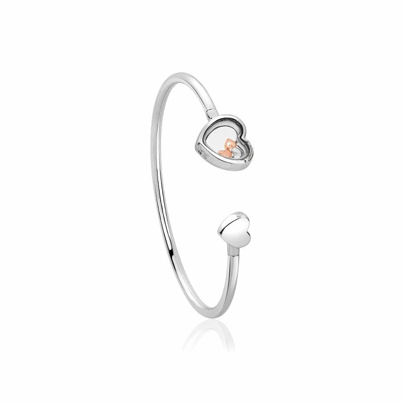 Silver bangle with two hearts and charms - Carathea