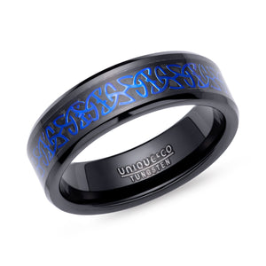 Tungsten Carbide Ring with Black Carbon Fibre and Black/Blue