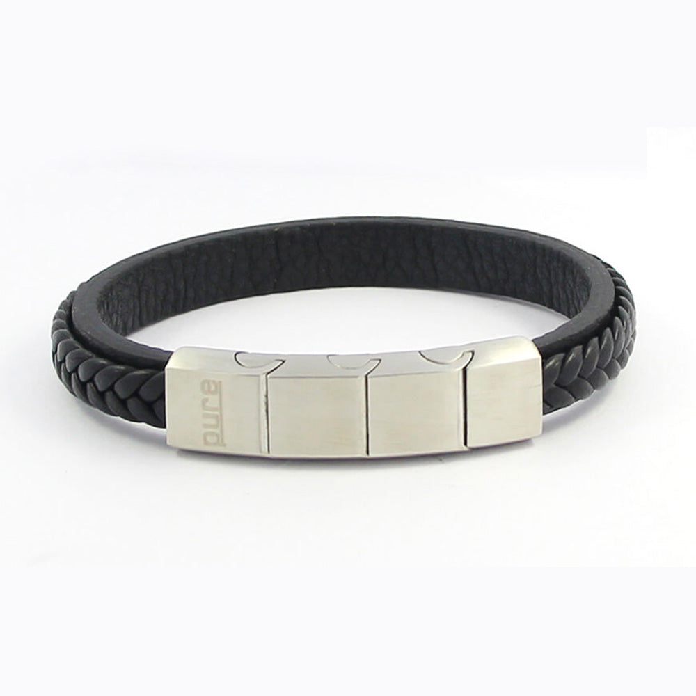 Magnetic Plaited Leather Bracelet for Men Black