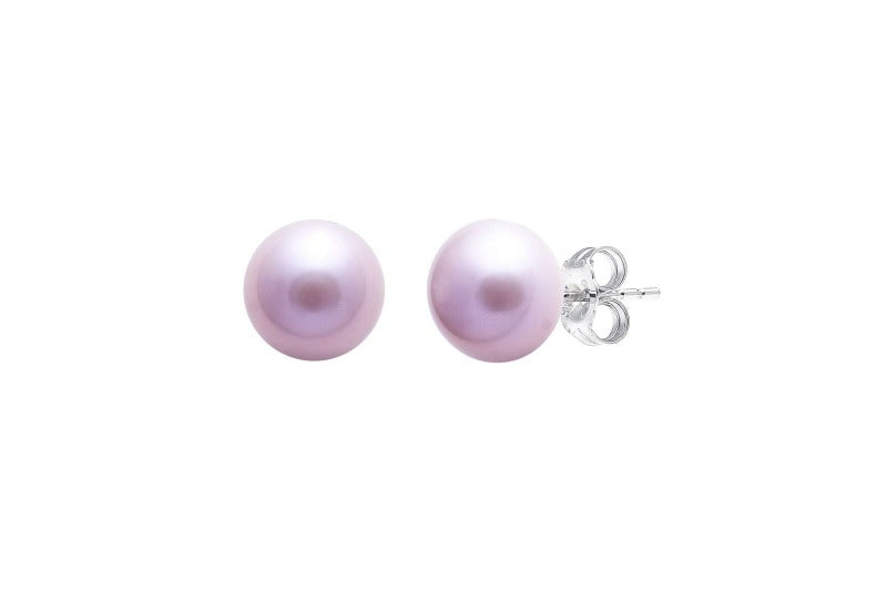 silver and pink pearl button stud earrings - Carathea