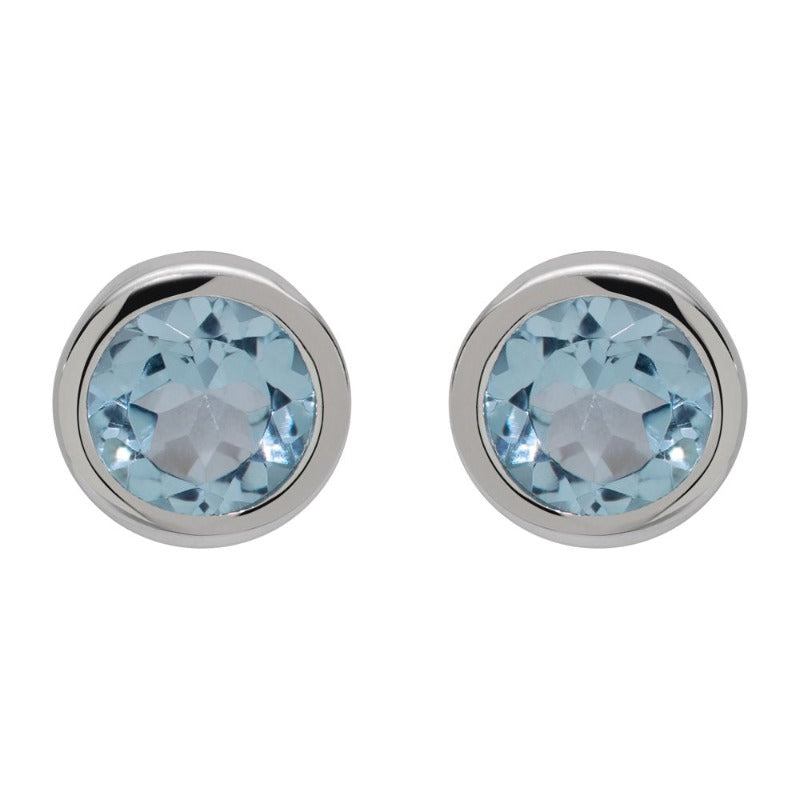 silver bezel set blue topaz stud earrings - Carathea