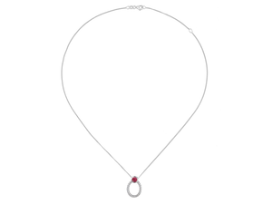 Silver Open oval pendant with cz and real ruby - Carathea