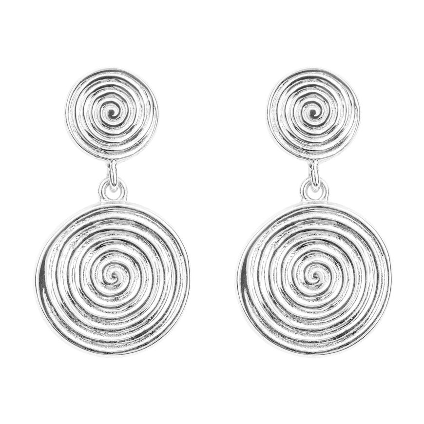 Silver Double Swirl Drop Earrings