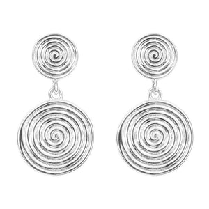 Silver Double Swirl Drop Earrings