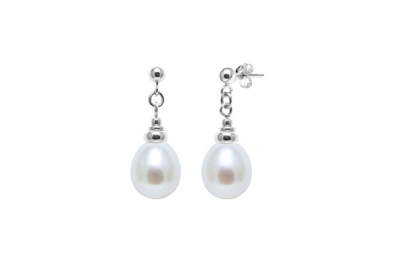 silver drop earrings with teardrop white pearl - Carathea