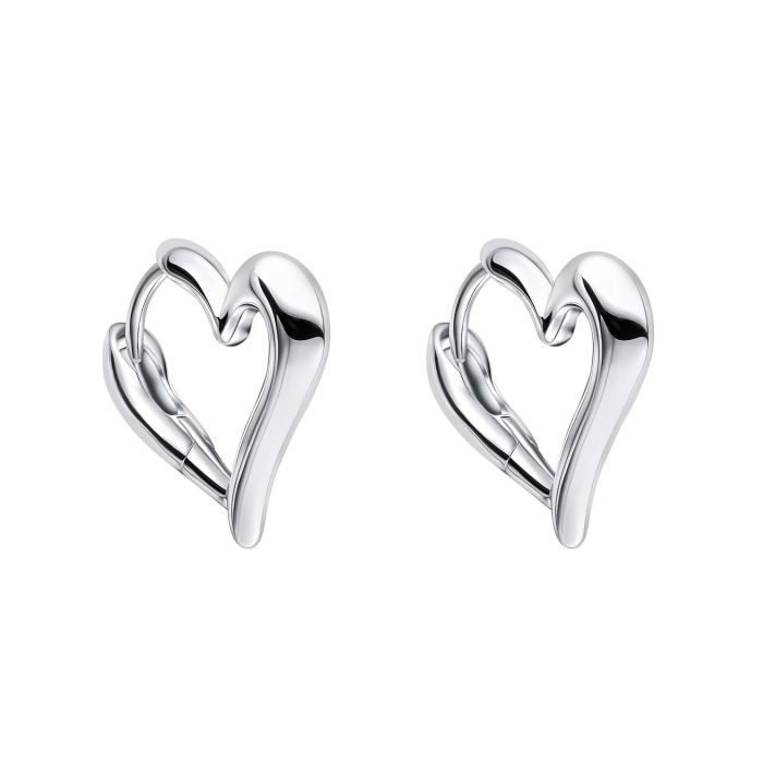 Silver Open Heart Hoop Earrings