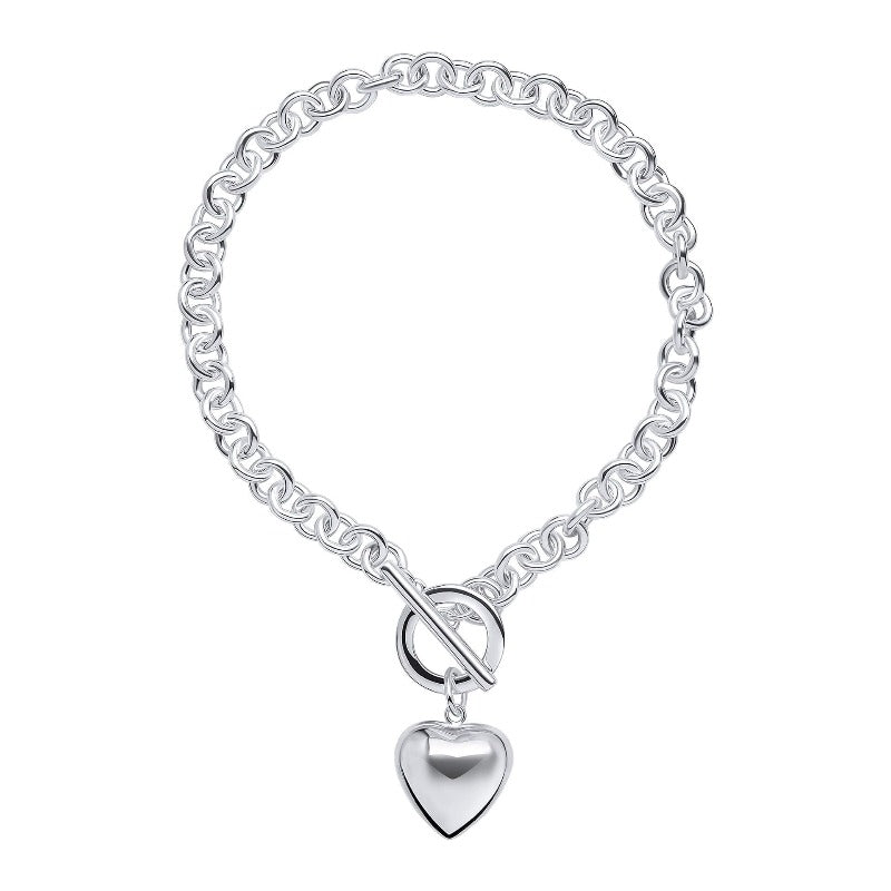 silver puffed heart charm T-bar bracelet - Carathea