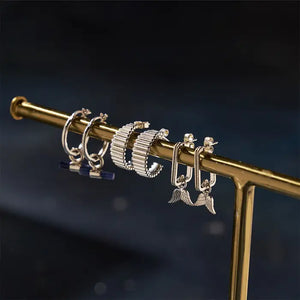 silver ridged open hoop earrings - Carathea jewellery