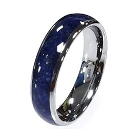 Men's Tungsten Carbide Ring With Lapis Lazuli Inlay