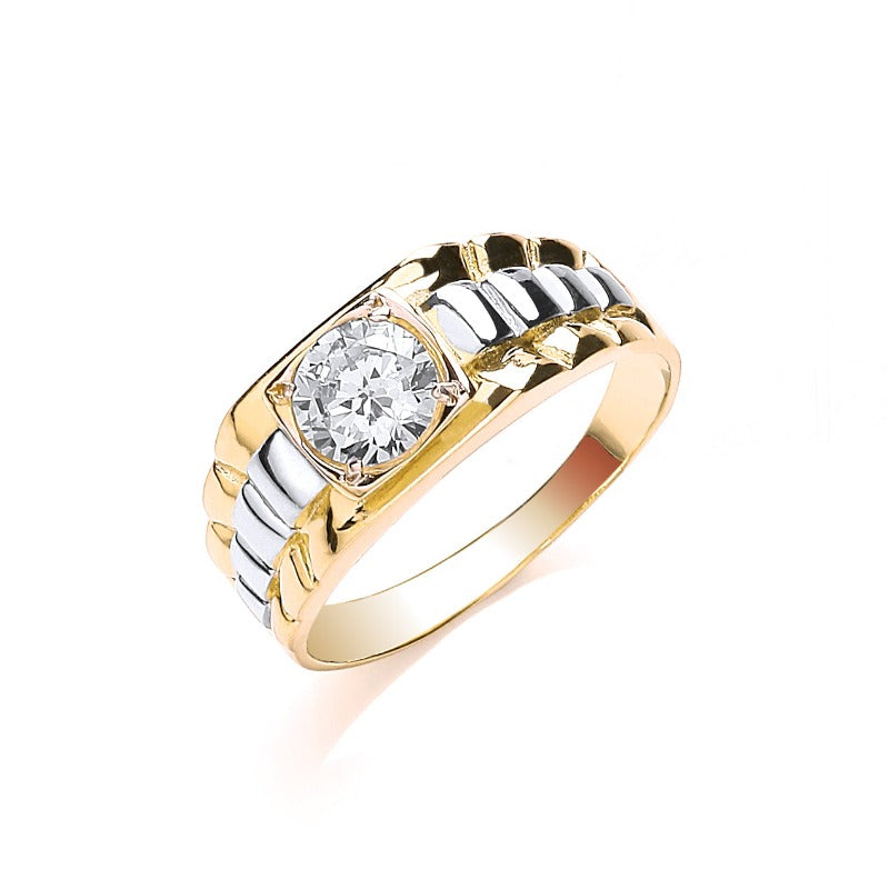 two-tone white and yellow gold men's ring with cz Carathea jewellers