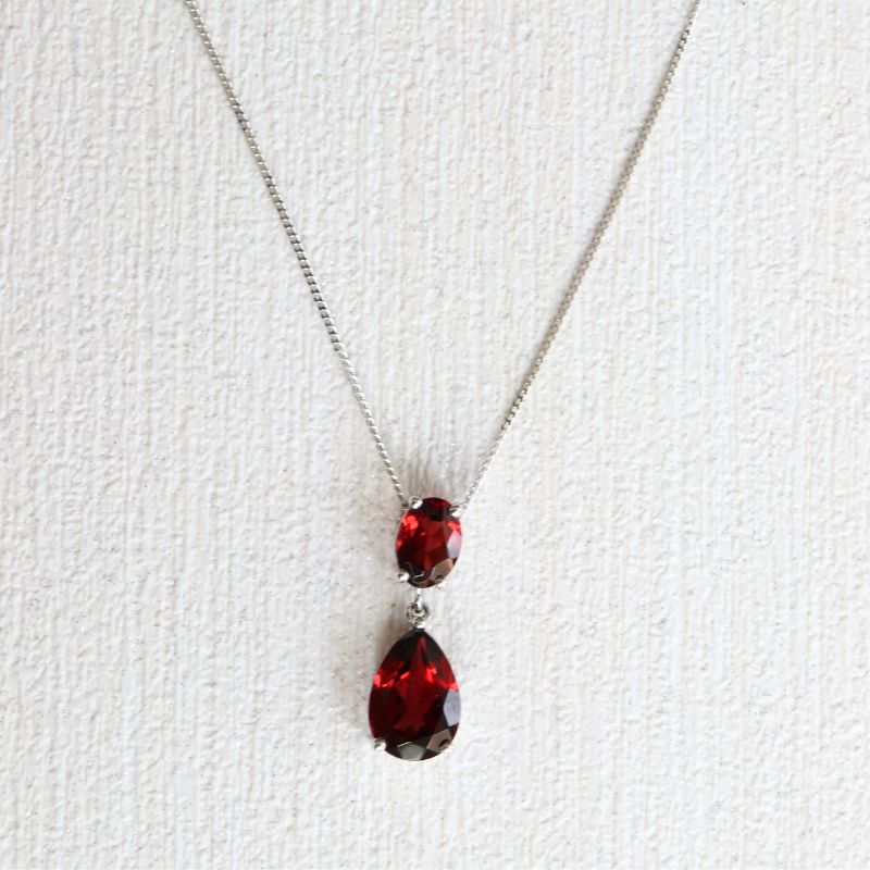White Gold and Garnet Double Drop Pendant