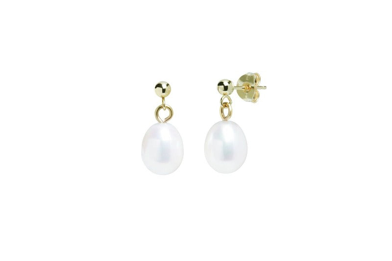 white teardrop pearl earrings with gold fittings - Carathea