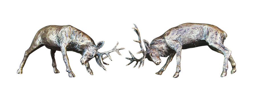 miniature sculpture of rutting stags in solid bronze Carathea jewellers