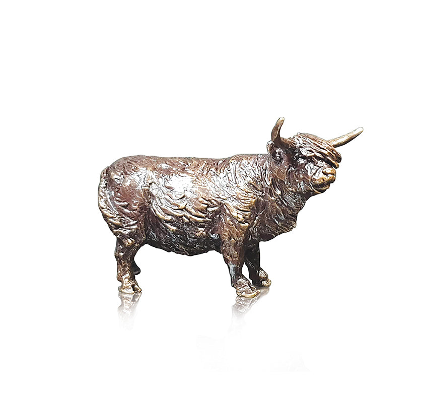 solid bronze miniature highland cow sculpture