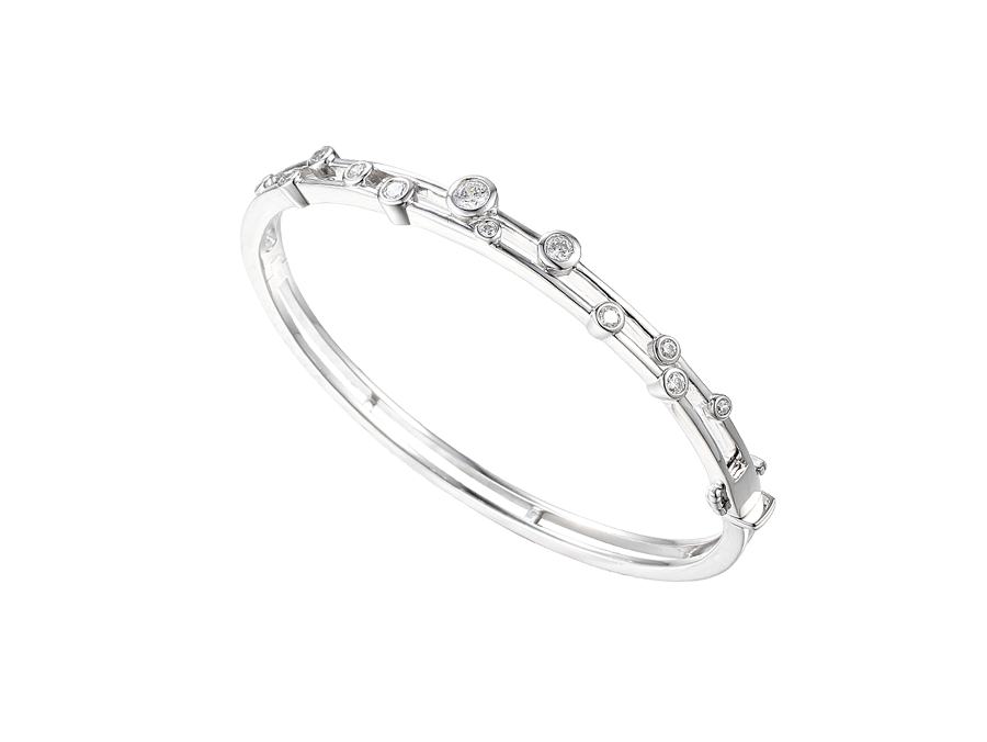 Silver hinged bangle with double row of round CZ's jewellery Carathea.