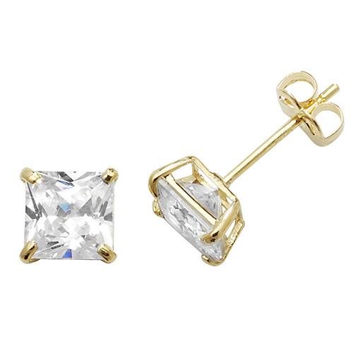 9ct Gold Princess Cut CZ Stud Earrings Jewellery Treasure House Limited 