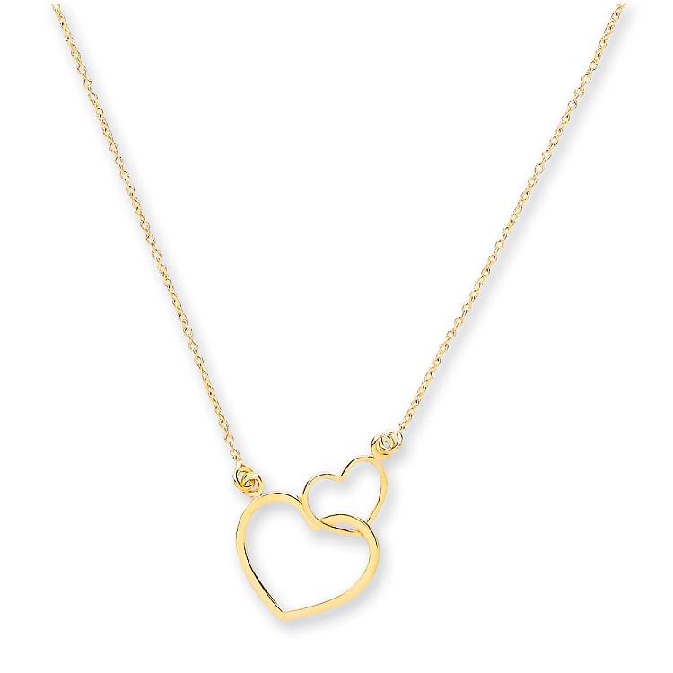 9ct Gold Two Hearts Necklace Jewellery Hanron 