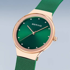 Bering Classic Ladies Watch in Rose Gold and Green 12934-868 Watches Bering 