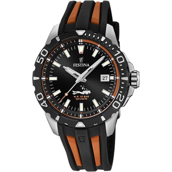 Festina Men's Divers Watch with Silicone Strap in Black/Orange F20462/3 Watches Festina 