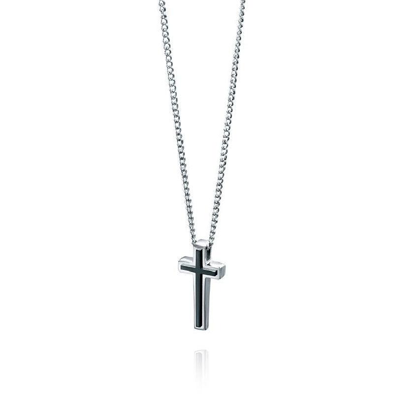 Fred Bennett Stainless Steel Cross with Black Men's Necklaces & Pendants Gecko 