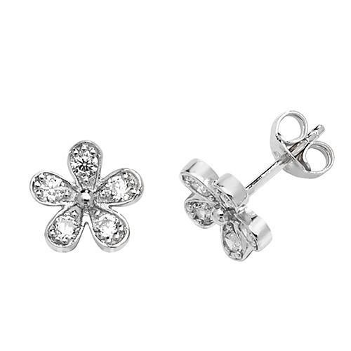 Silver Flower Earrings with Cubic Zirconia's Jewellery Carathea