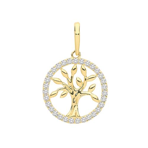 9ct Yellow Gold Tree of Life CZ Disc Pendant Necklaces & Pendants Treasure House Limited 