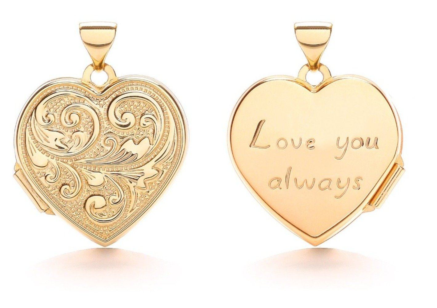 Gold Double-Sided Heart Locket with "Love You Always" Necklaces & Pendants Hanron 