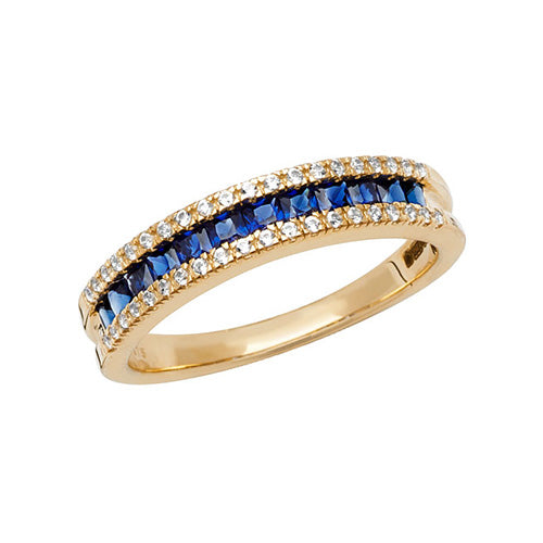Gold Ring with Square Created Sapphire & White Sapphire Stones Rings Treasure House Limited M 