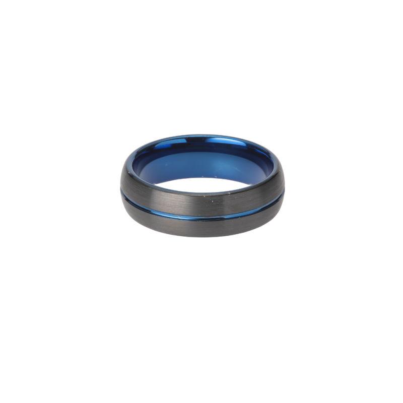 Men's Tungsten Carbide Ring in Black and Blue Men's Rings UNIQUE O 3/4 