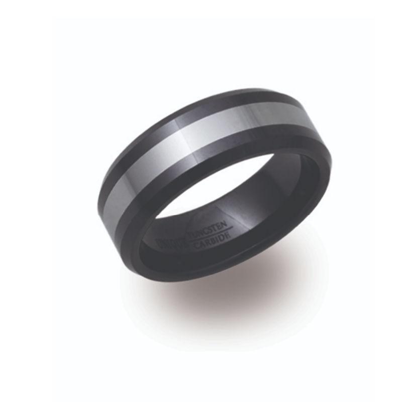 Men's Black and Silver Tungsten Ring Rings Unique O 3/4 