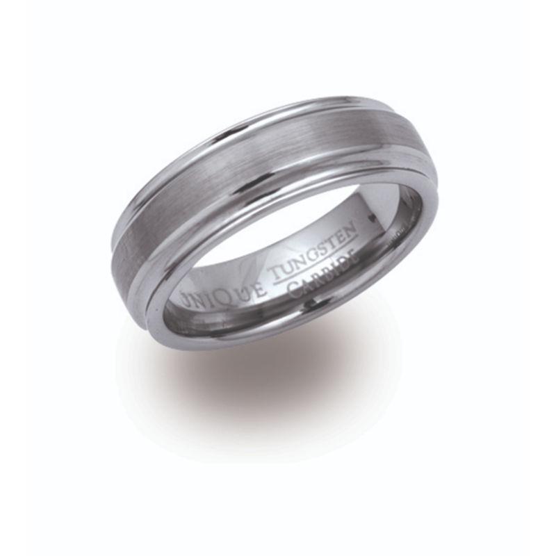 Men's Tungsten Carbide Ring with Brushed Centre Band Jewellery Carathea 