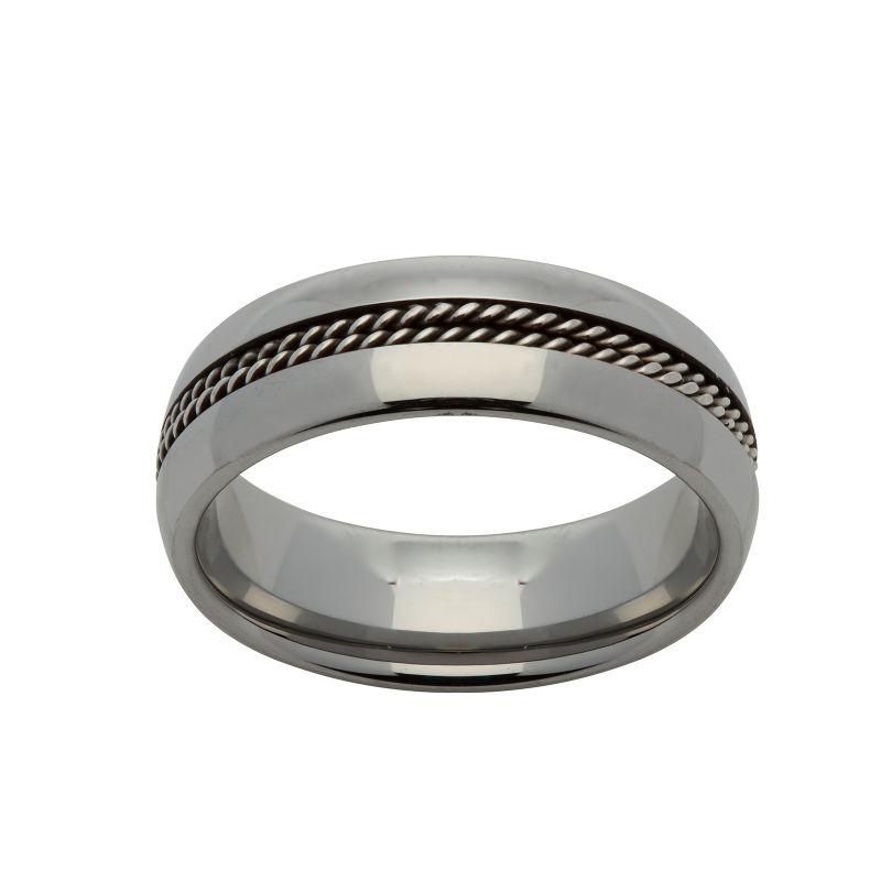 Men's Tungsten Carbide Ring with Double Rope Detail Jewellery Unique O 3/4 
