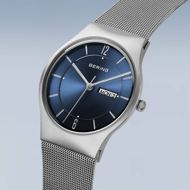 Men's  Bering watch in grey and blue with day and date functions Watches Carathea